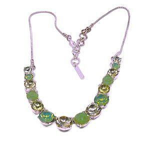 Nine West Vintage Necklace With Green & Clear Stones Adjustable Silver Chain